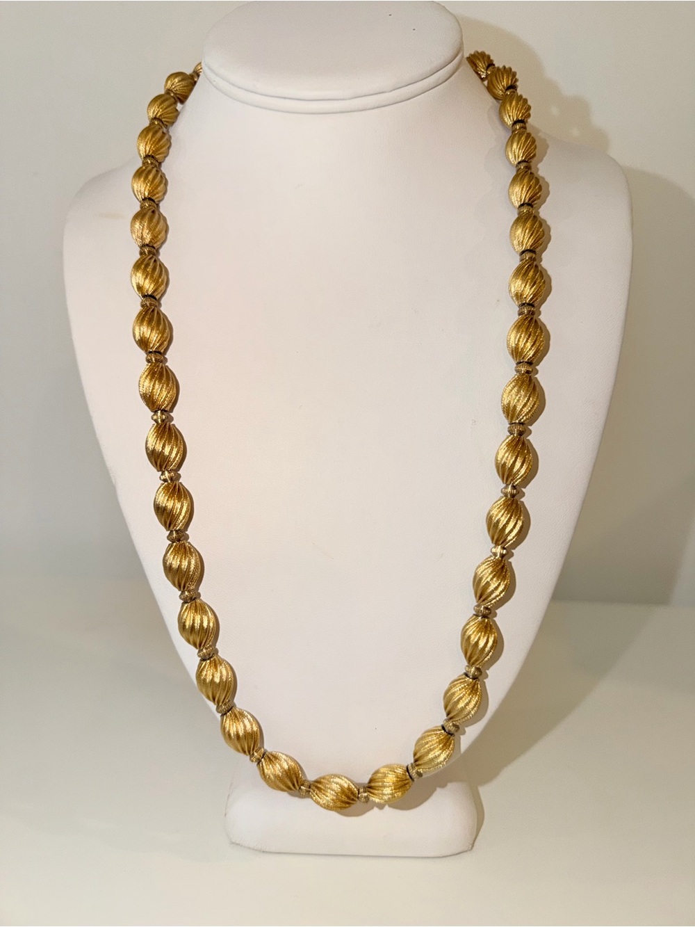 Vintage Signed Gold-Tone Swirl Bead Statement Necklace